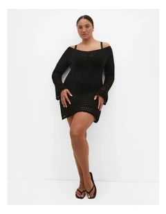 Andros Crochet Knit Kaftan in Black
