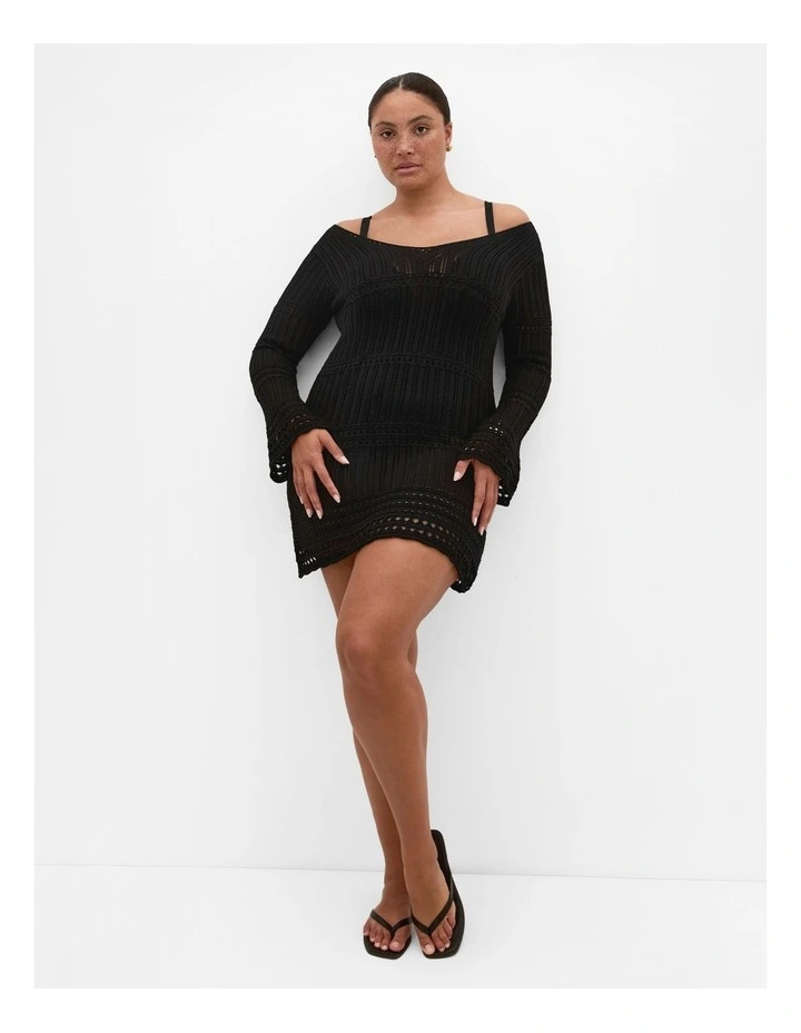 Andros Crochet Knit Kaftan in Black image 1