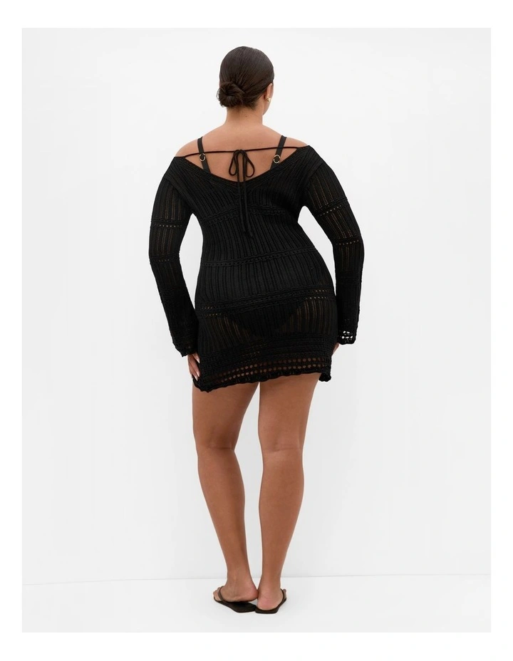 Andros Crochet Knit Kaftan in Black image 2
