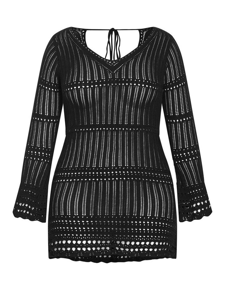 Andros Crochet Knit Kaftan in Black image 3