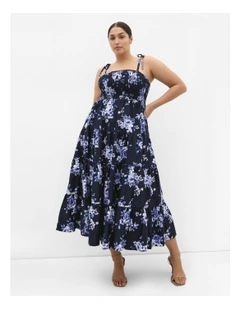 Marli Floral Tier Midi Dress in Navy