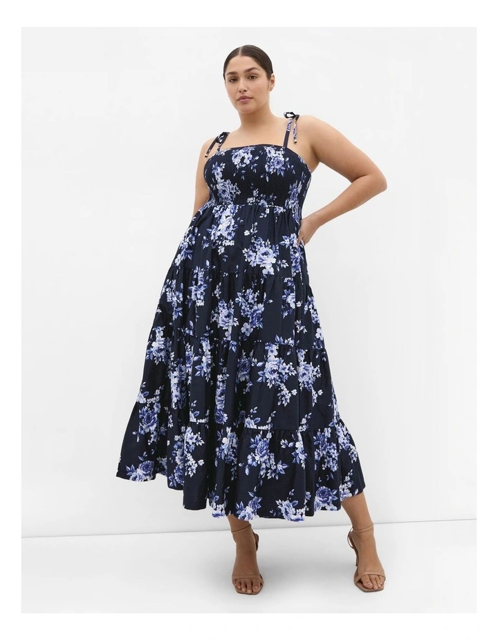 Marli Floral Tier Midi Dress in Navy image 1