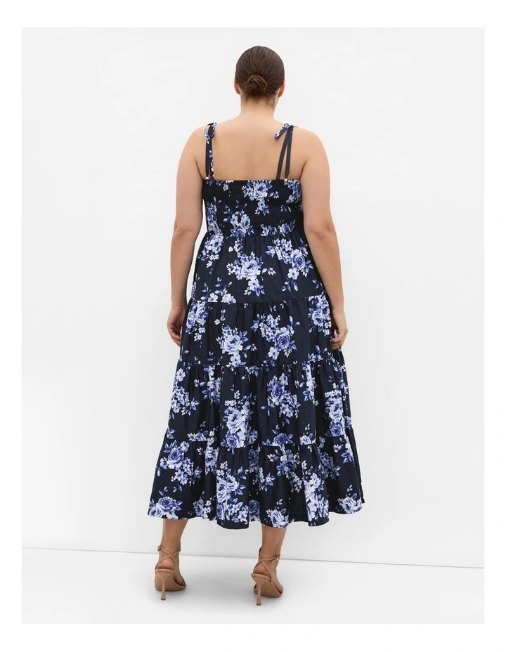 Marli Floral Tier Midi Dress in Navy image 2