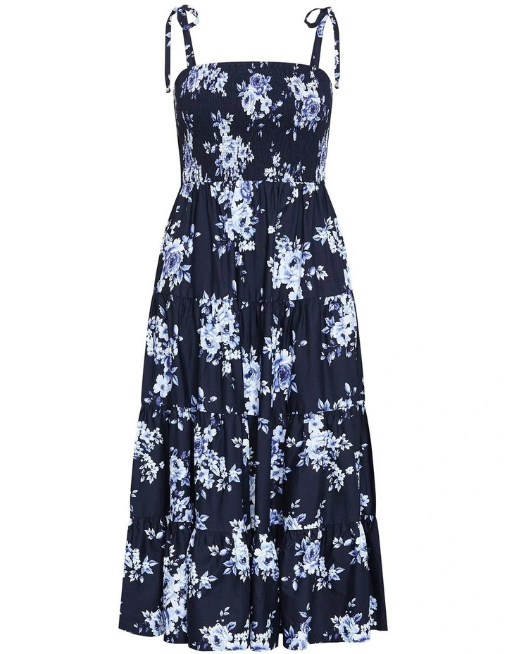 Marli Floral Tier Midi Dress in Navy image 3