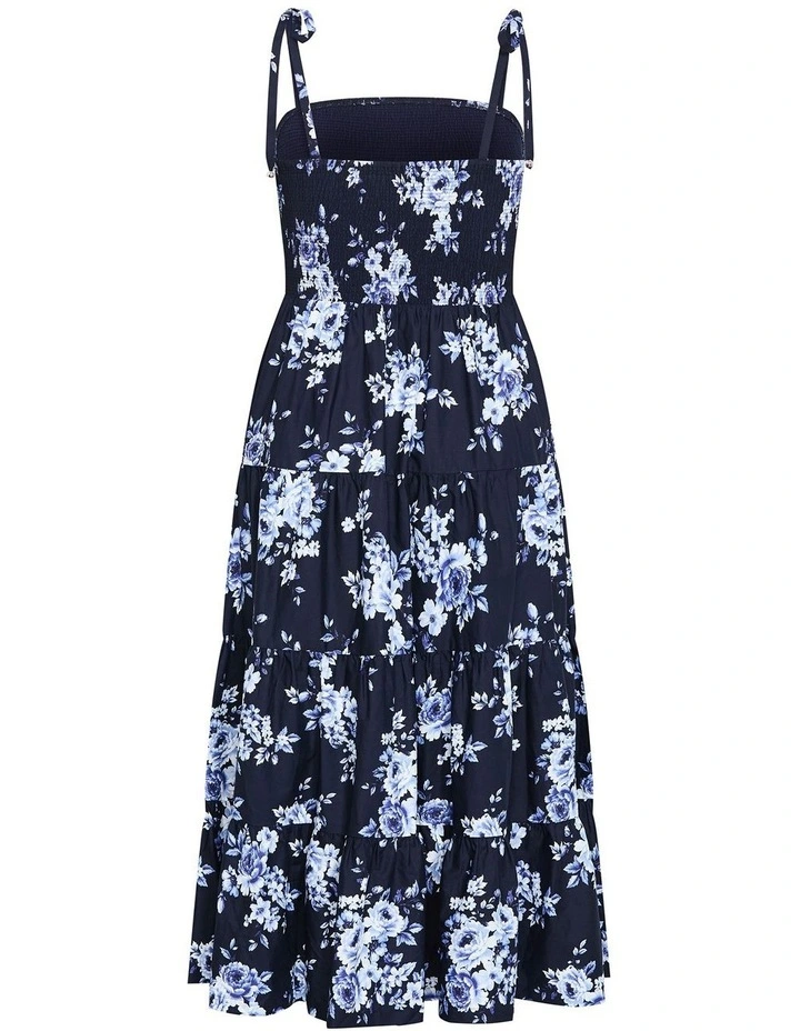 Marli Floral Tier Midi Dress in Navy image 4