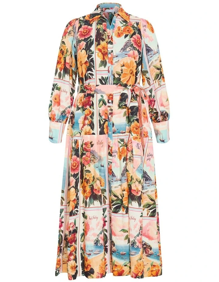 Ezra Aloha Print Midi Dress in Multi image 3