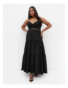 Aura Crochet Tier Maxi Dress in Black