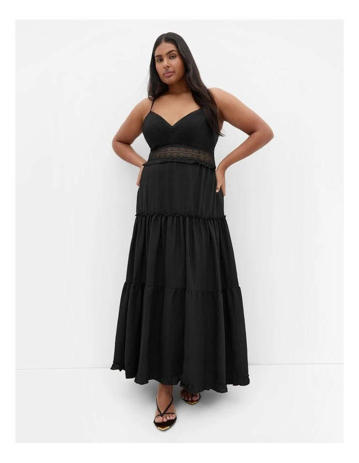 Aura Crochet Tier Maxi Dress in Black image 1