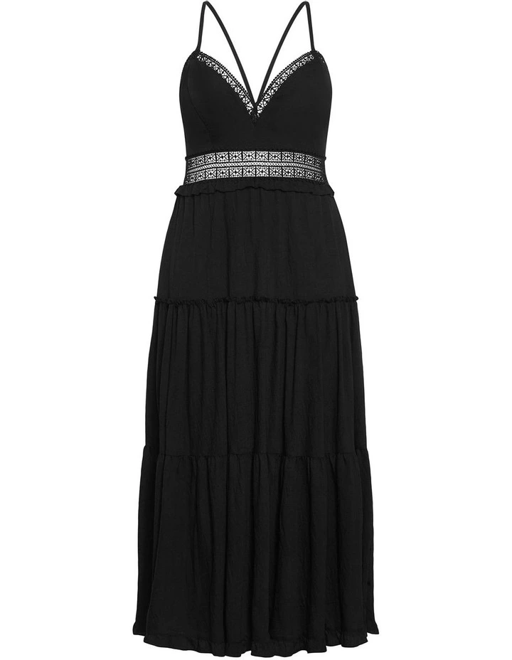 Aura Crochet Tier Maxi Dress in Black image 3