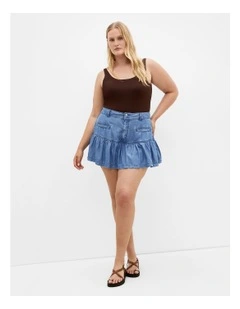 Lola Chambray Denim Skort in Mid Wash