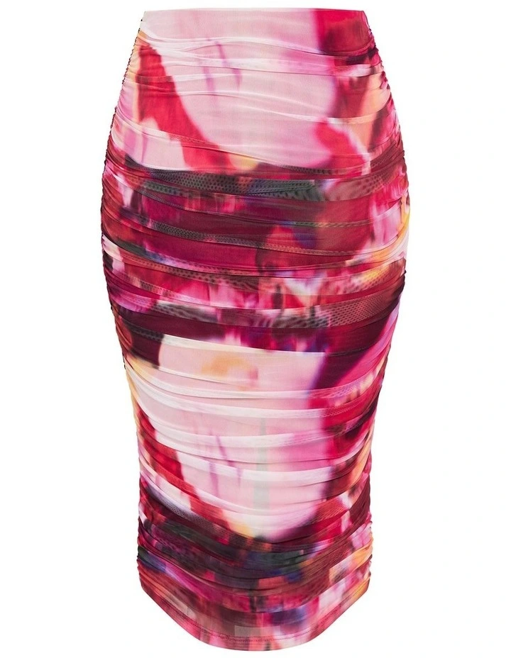 Livia Ruched Print Skirt in Pink image 4