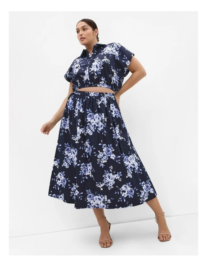 Vacay Floral Print Skirt in Navy image 1