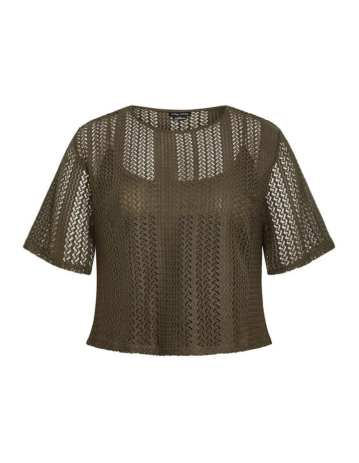Crochet Lover Top in Khaki image 3