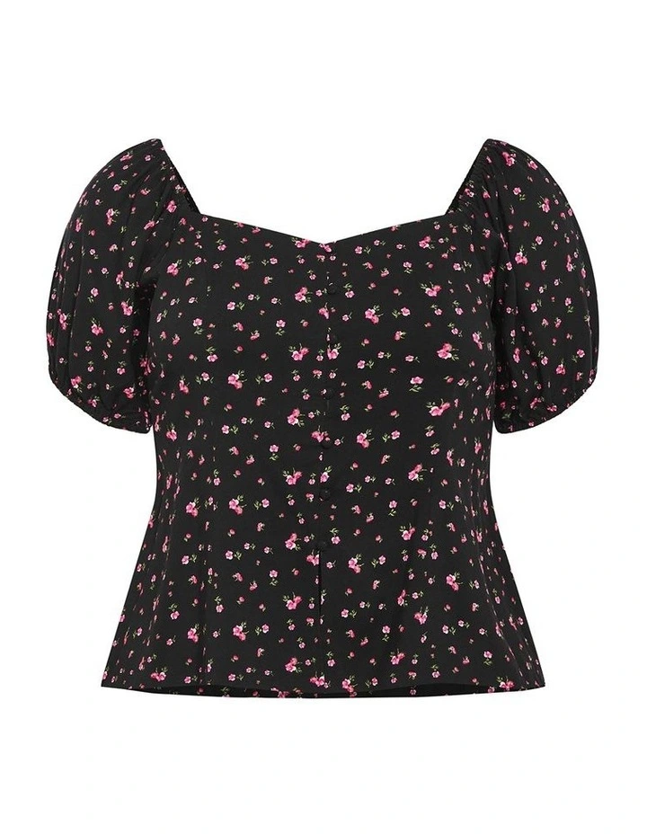Daydreamer Floral Print Top in Black image 3