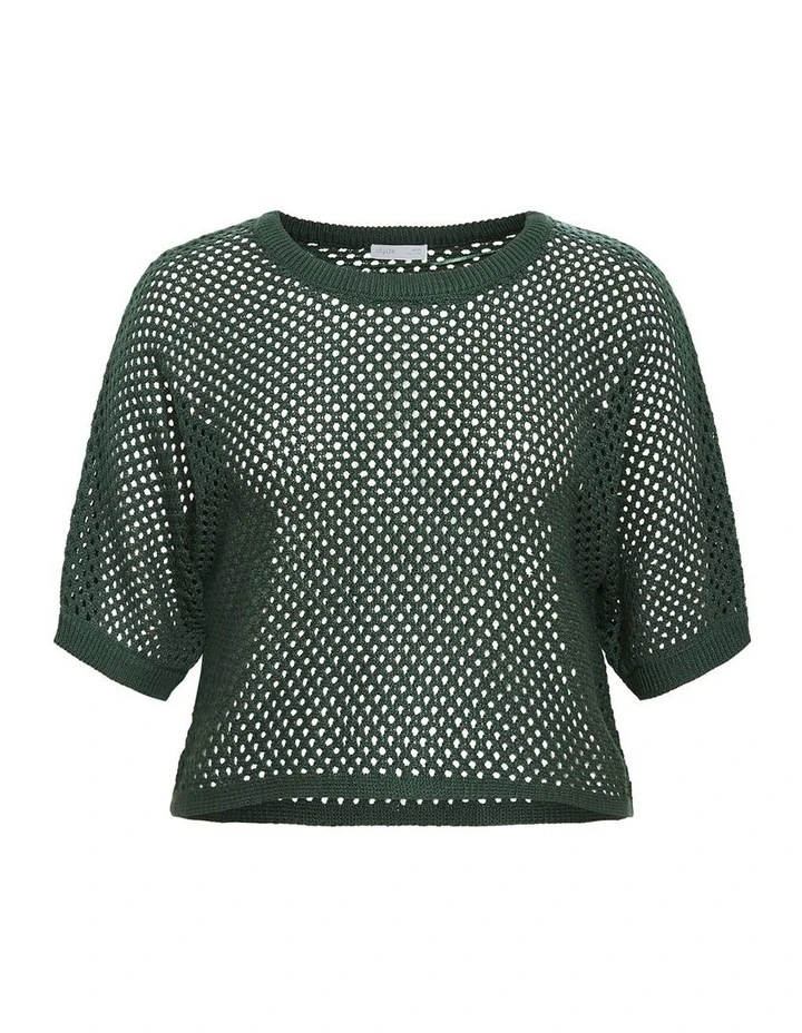 Crochet Knit Top in Forest Green image 3