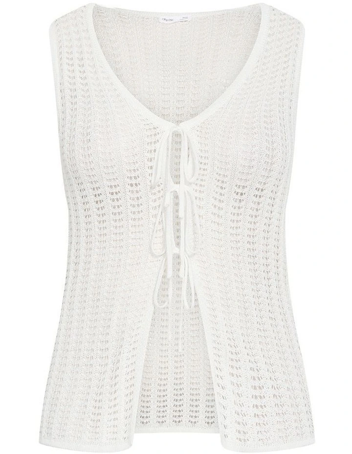 Crochet Knit Tie Vest in Cream image 3