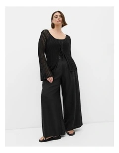 Crochet Tie Knit Cardigan in Black