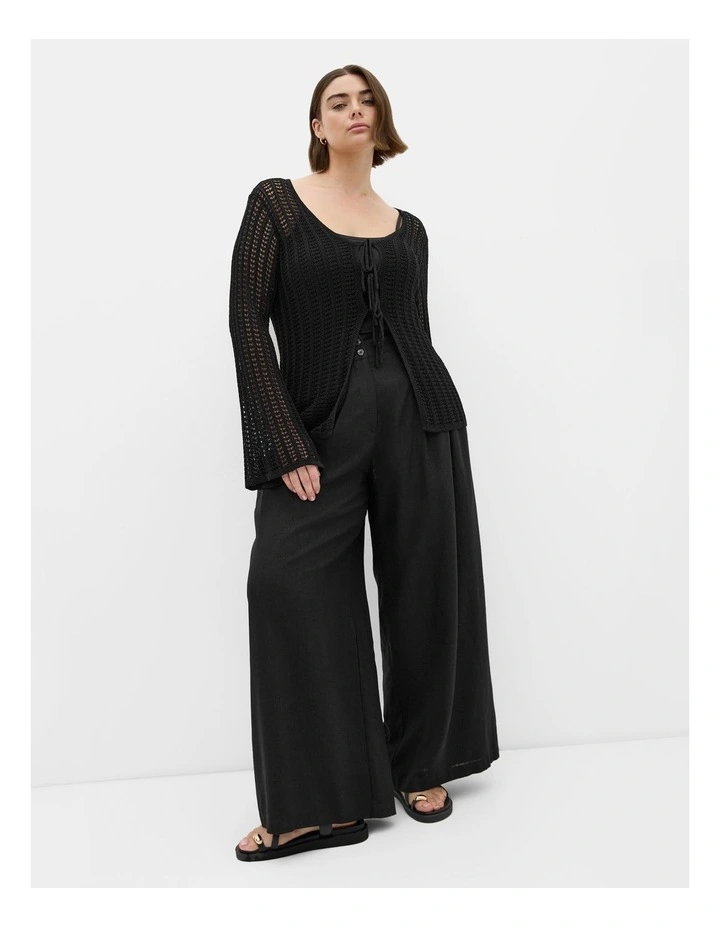 Crochet Tie Knit Cardigan in Black image 1