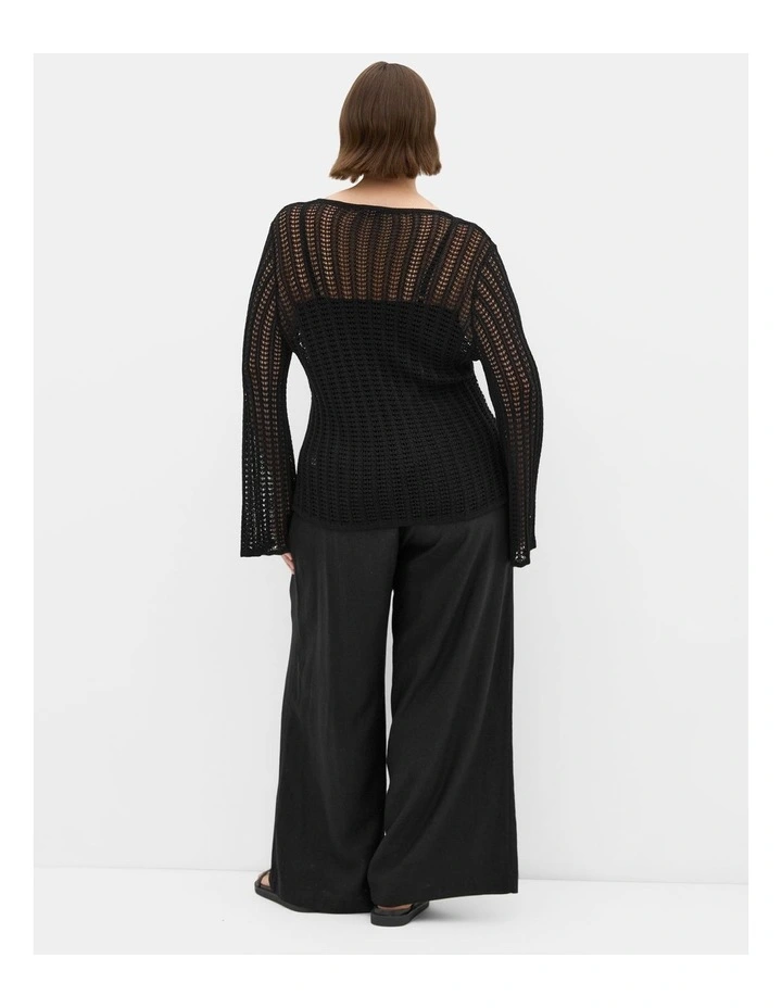 Crochet Tie Knit Cardigan in Black image 2