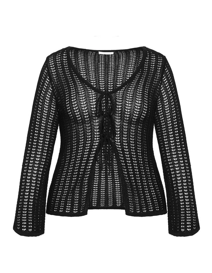 Crochet Tie Knit Cardigan in Black image 3