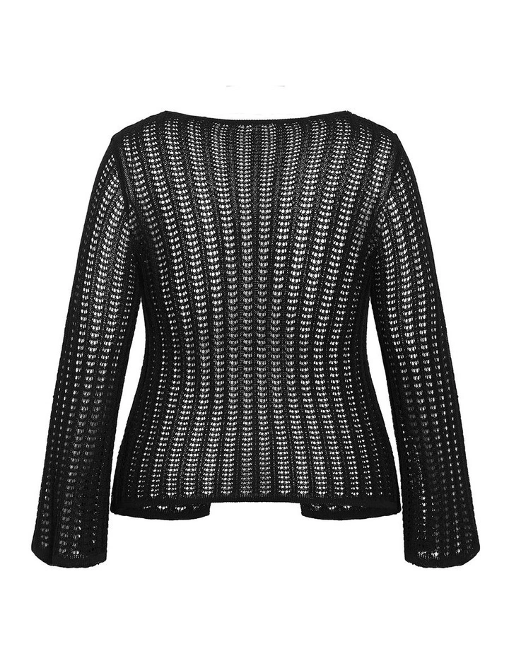 Crochet Tie Knit Cardigan in Black image 4