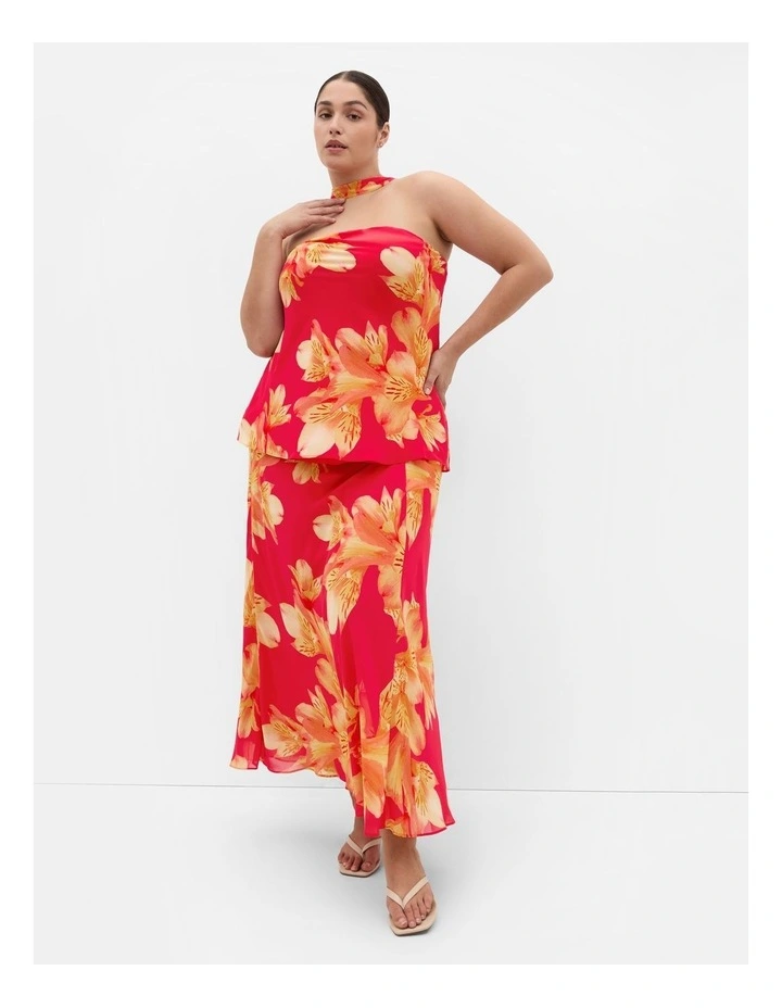 Soiree Print Frill Detail Top in Fuchsia image 1