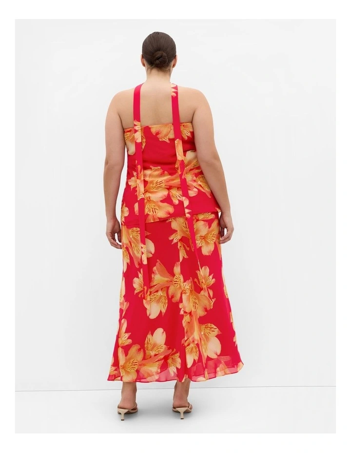 Soiree Print Frill Detail Top in Fuchsia image 2