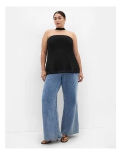 Soiree Neck Tie Detail Top in Black