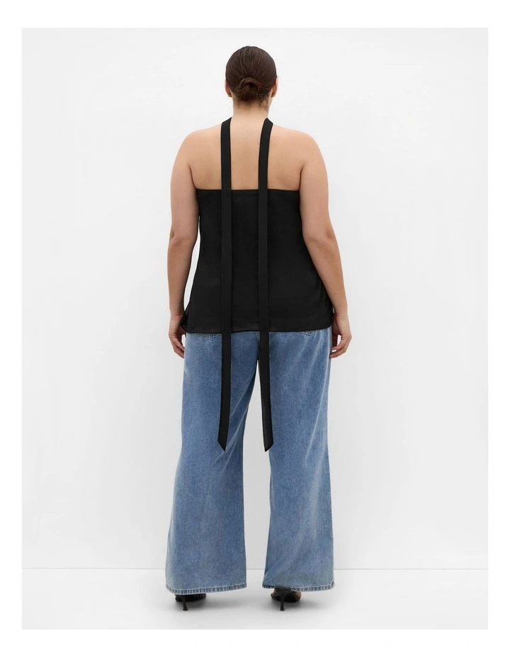 Soiree Neck Tie Detail Top in Black image 2