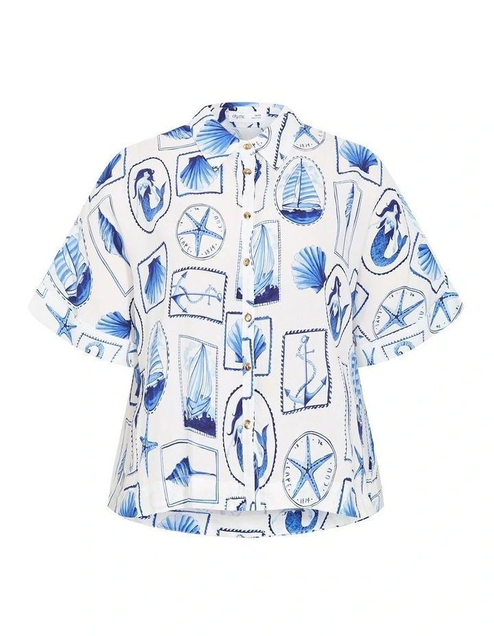 Liana Print Shirt in Amalfi Postcard image 3