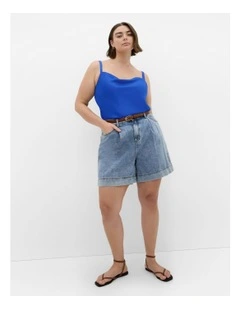 Cowl Neck Satin Cami in Cerulean