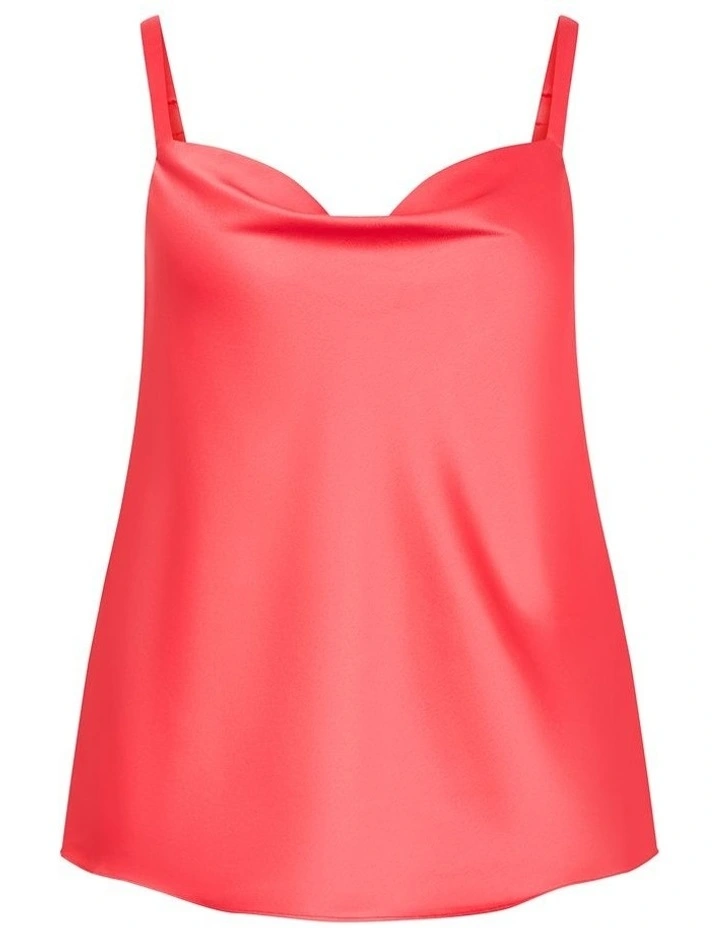 Cowl Neck Satin Cami in Watermelon image 3