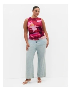 Lidia Ruched Print Top in Colour Burst