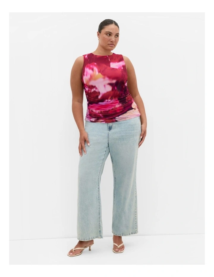 Lidia Ruched Print Top in Colour Burst image 1