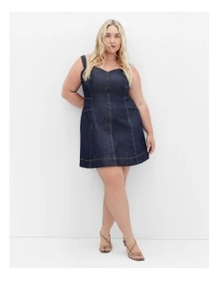 Denim Flare Mini Dress in Dark Wash