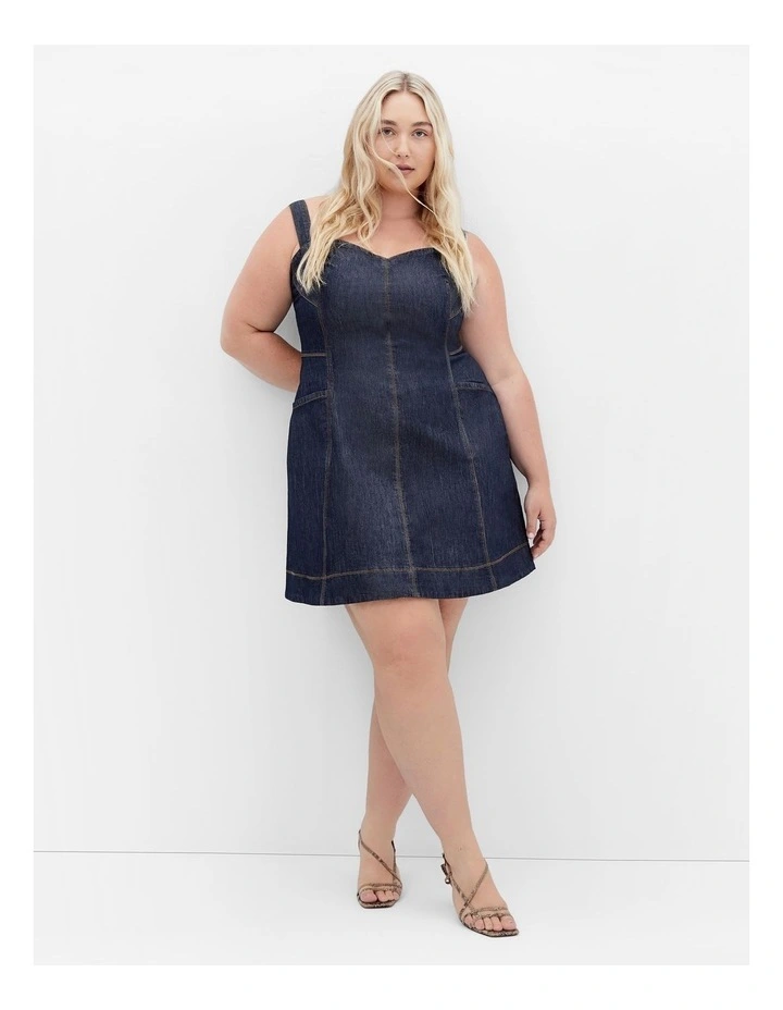 Denim Flare Mini Dress in Dark Wash image 1