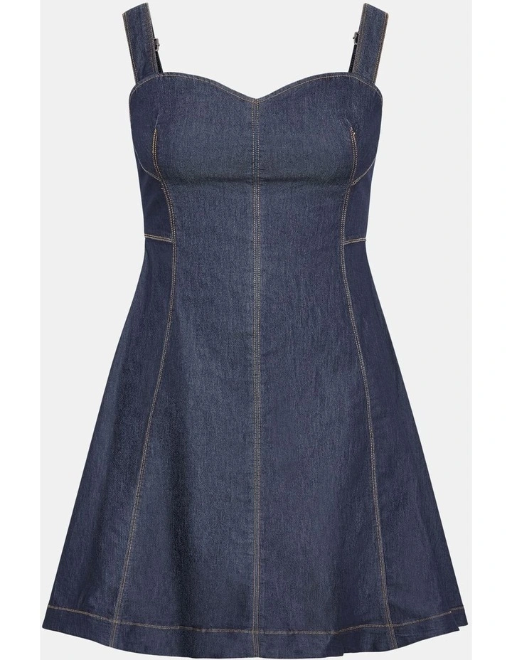Denim Flare Mini Dress in Dark Wash image 3