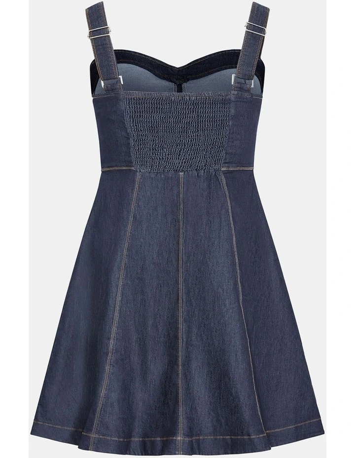 Denim Flare Mini Dress in Dark Wash image 4