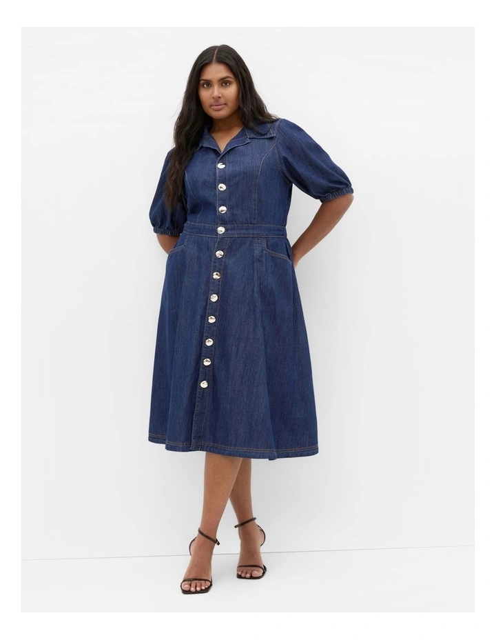 Plus Size Lexie Denim Midi Dress in dark wash image 1