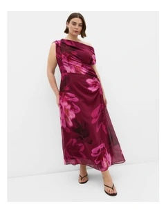 Vivid Print Maxi Dress in Raspberry