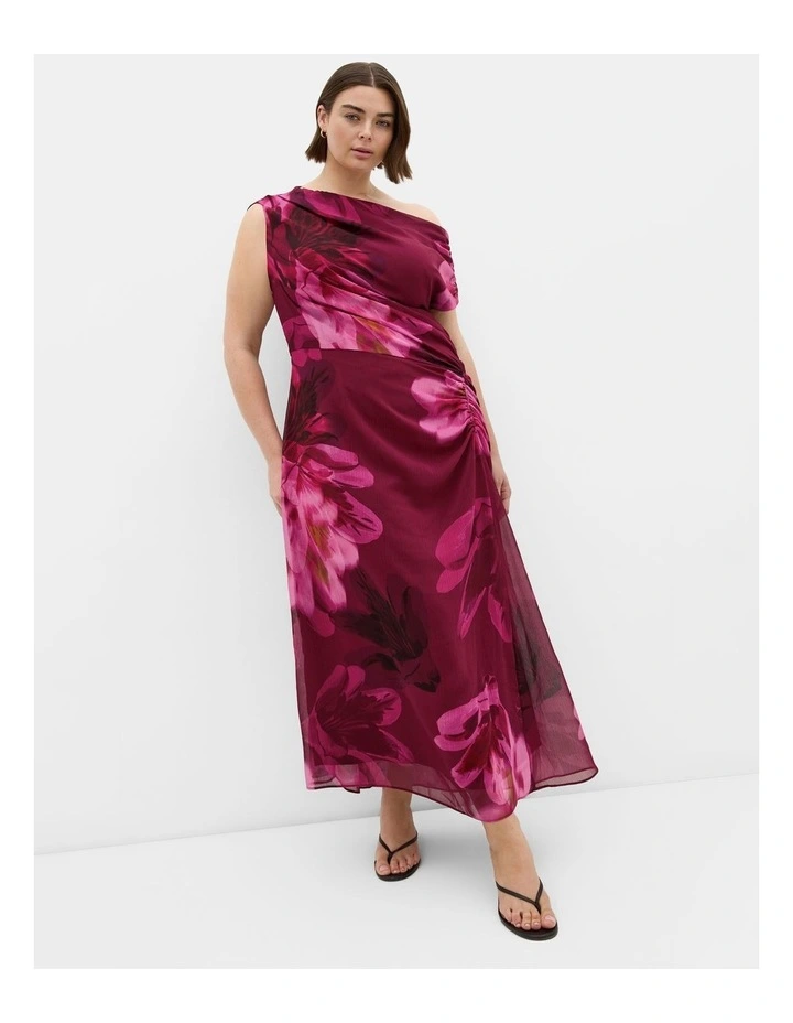 Vivid Print Maxi Dress in Raspberry image 1
