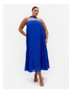 Aida Strapless Pleat Maxi Dress in Cobalt