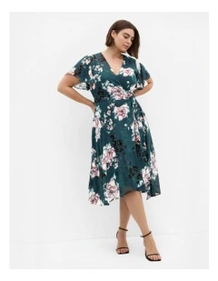 Plus Size Jade Blossom Short Sleeve Dress in jade
