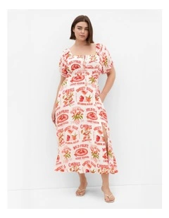 Abbie Cherry Print Midi Dress in Ivory