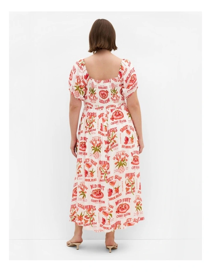 Abbie Cherry Print Midi Dress in Ivory image 2