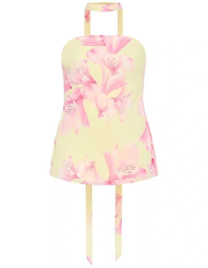 Soiree Print Frill Detail Top in Lemon image 3