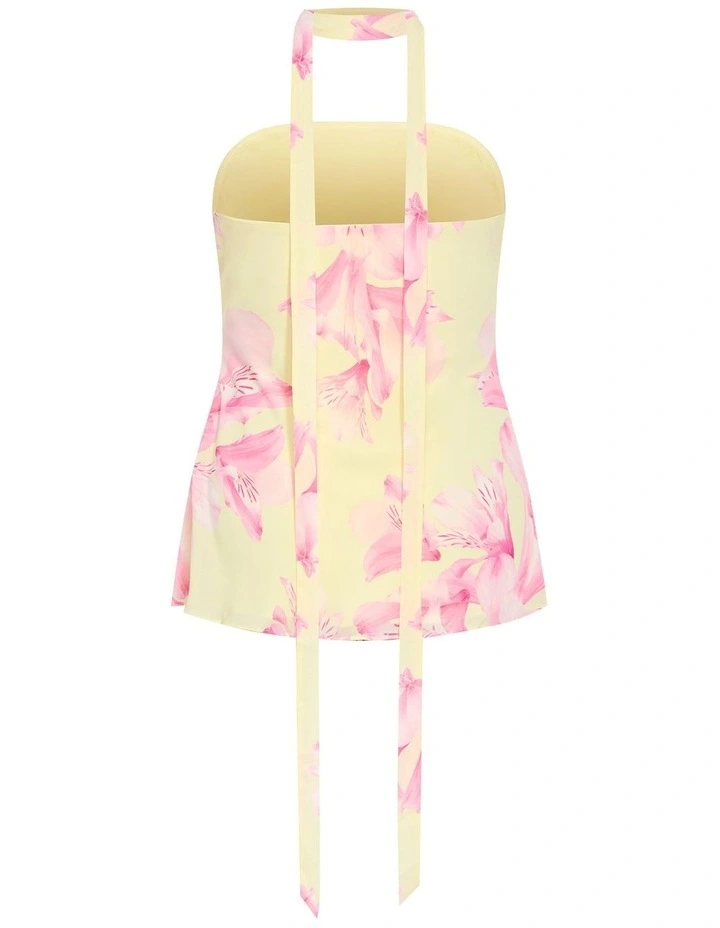 Soiree Print Frill Detail Top in Lemon image 4