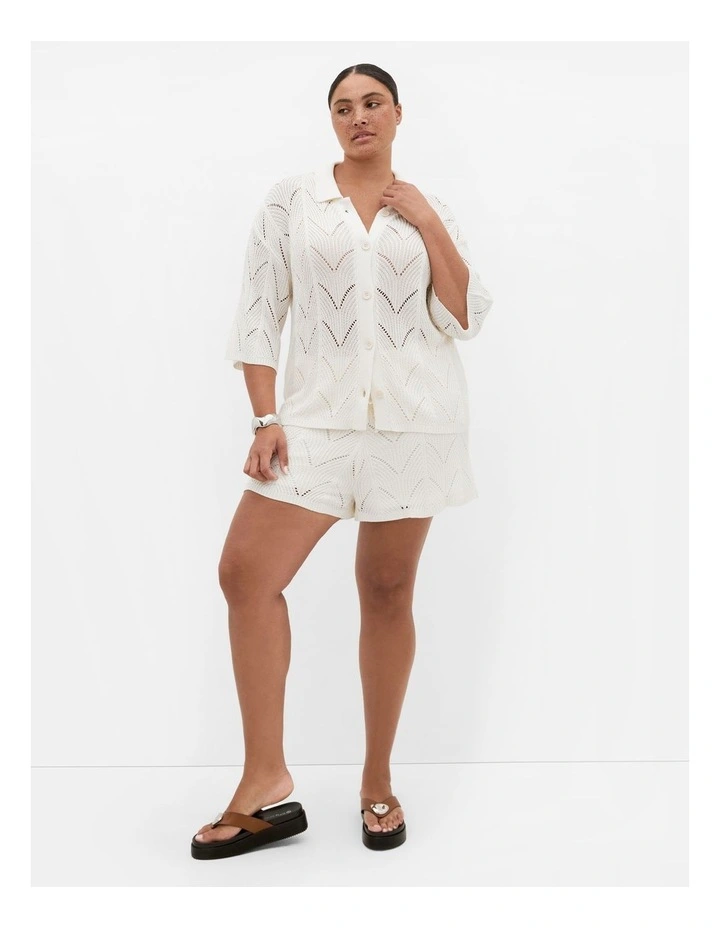 Crochet Knit Shirt in Cream image 1