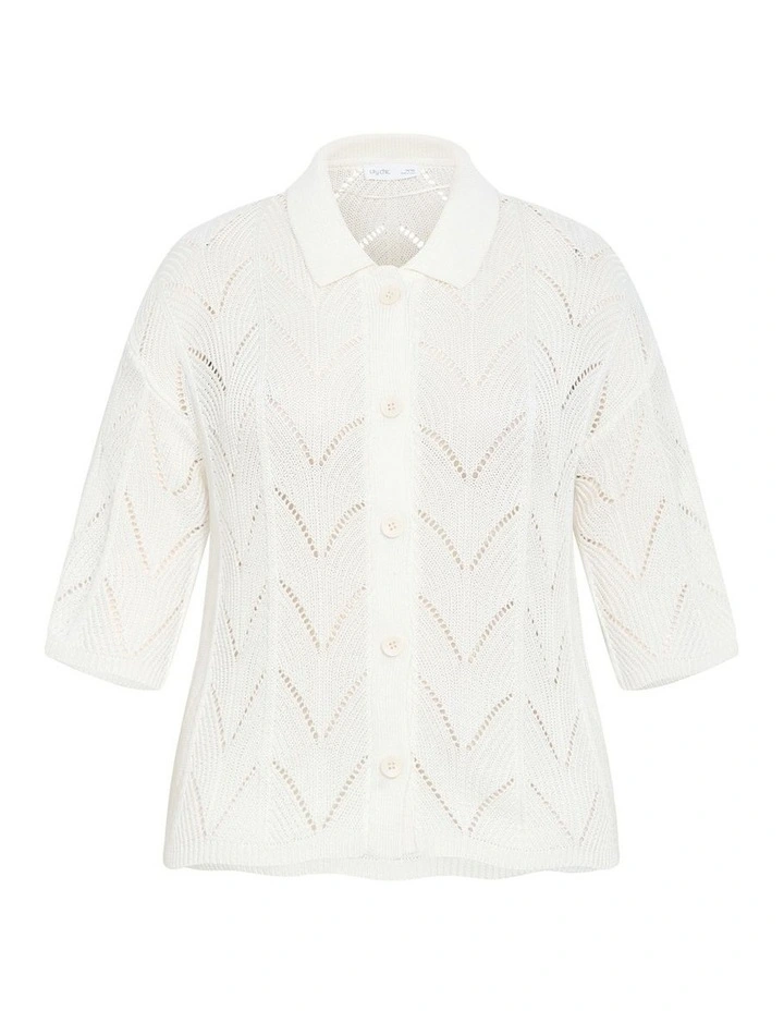 Crochet Knit Shirt in Cream image 3