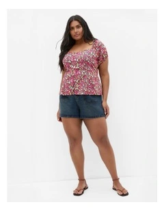 Plus Size Daisy Print Corset Top in pink